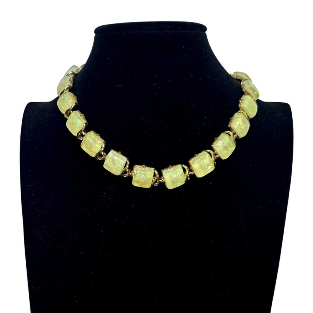 Vintage Coro Yellow Confetti Thermoset Lucite Necklace Choker Moonbean Coll